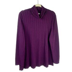 Habitat Stretch Tunic Shirt Women Large Purple Mock Neck Long Sleeves Lagenlook